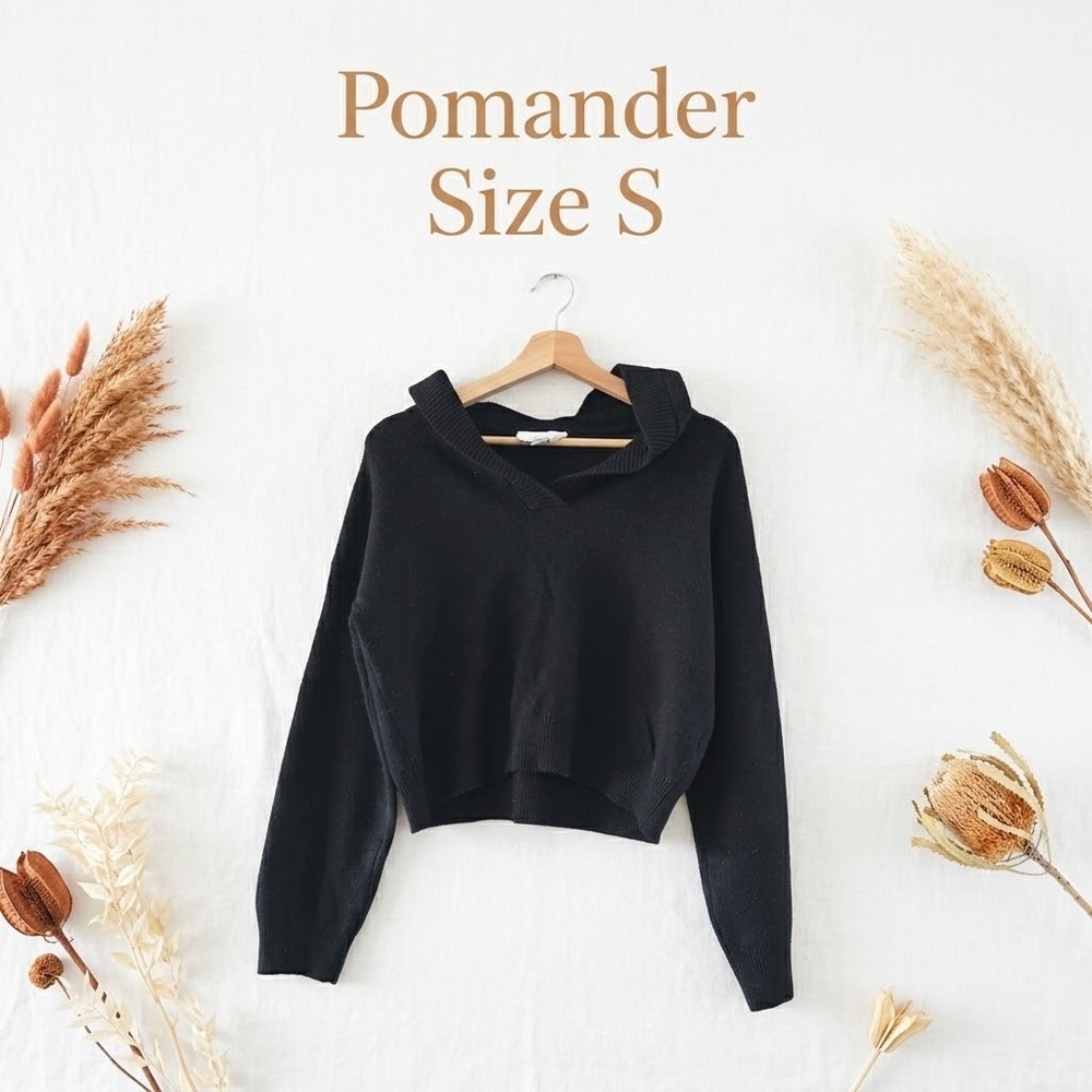 Pomander Place V-Neck Hooded Sweater Women S Black Cropped Minimalist